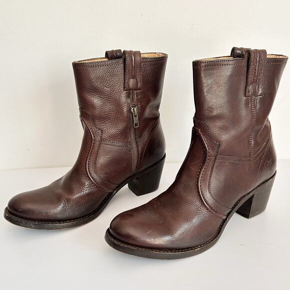 Frye Jane Trapunto Heel Shortie Boots Brown Size 10 - Picture 1 of 7
